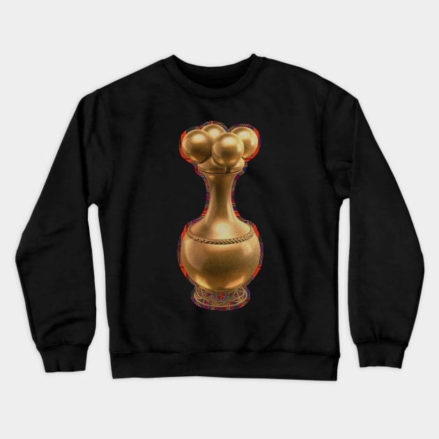 Digital Rendering of a  Pre-Columbian Quimbaya Poporo in Gold Leaf on a Mola Inspired Pattern Crewneck Sweatshirt by Diego-t